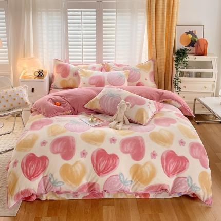 91家纺网 家纺一手货源 找家纺 金鑫汇 2022新款牛奶绒四件套系列 粉波波