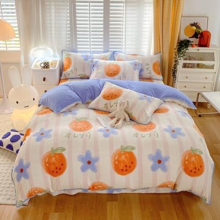 91家纺网 家纺一手货源 找家纺 金鑫汇 2022新款牛奶绒四件套系列 甜橙-粉