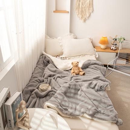 潮邦2025新款仿兔毛羊羔绒毛球毯含买家秀 普通款灰