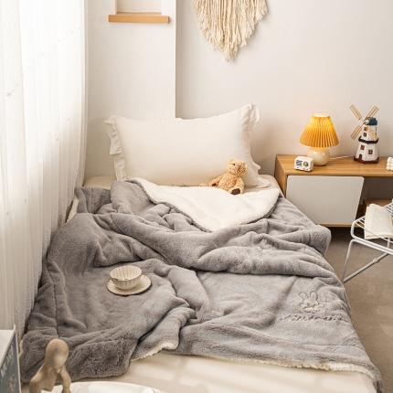 潮邦2025新款仿兔毛羊羔绒毛球毯含买家秀 绣花款灰