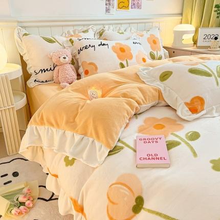 91家纺网 家纺一手货源 找家纺 （总）川悦生活 2022新款韩版花边牛奶绒四件套