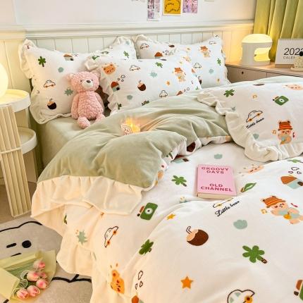 91家纺网 家纺一手货源 找家纺 （总）川悦生活 2022新款韩版花边牛奶绒四件套