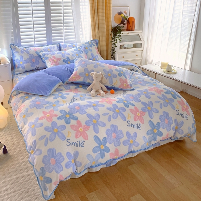 91家纺网 家纺一手货源 找家纺 金鑫汇 2022新款牛奶绒四件套系列 情人恰恰