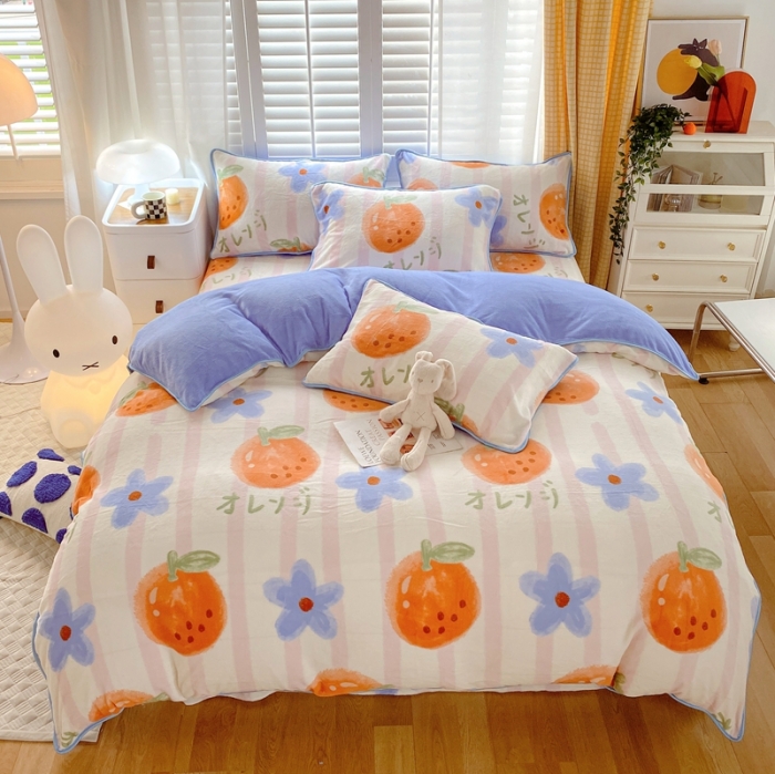 91家纺网 家纺一手货源 找家纺 金鑫汇 2022新款牛奶绒四件套系列 甜橙-粉