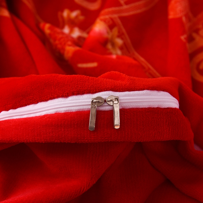 91家纺网 家纺一手货源 找家纺 金麦家纺 新款婚庆牛奶绒印花婚庆被大红喜被四件套 执子之手