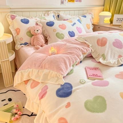 91家纺网 家纺一手货源 找家纺 （总）川悦生活 2022新款韩版花边牛奶绒四件套