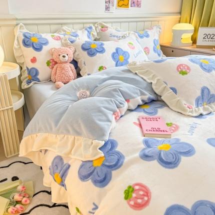 91家纺网 家纺一手货源 找家纺 （总）川悦生活 2022新款韩版花边牛奶绒四件套