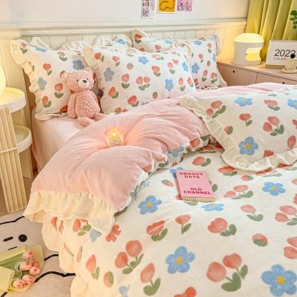 91家纺网 家纺一手货源 找家纺 （总）川悦生活 2022新款韩版花边牛奶绒四件套