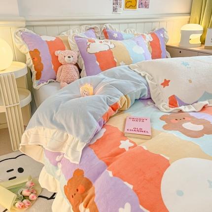 91家纺网 家纺一手货源 找家纺 （总）川悦生活 2022新款韩版花边牛奶绒四件套