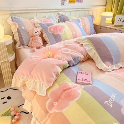 91家纺网 家纺一手货源 找家纺 （总）川悦生活 2022新款韩版花边牛奶绒四件套