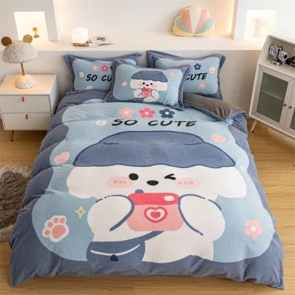 91家纺网 家纺一手货源 找家纺 （总）宅部落 2022大版卡通牛奶绒四件套法莱绒三件套