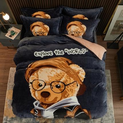 91家纺网 家纺一手货源 找家纺 （总）宅部落 2022大版卡通牛奶绒四件套法莱绒三件套