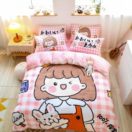 91家纺网 家纺一手货源 找家纺 （总）宅部落 2022大版卡通牛奶绒四件套法莱绒三件套