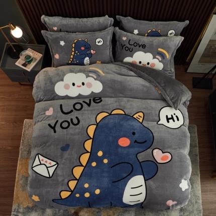 91家纺网 家纺一手货源 找家纺 （总）宅部落 2022大版卡通牛奶绒四件套法莱绒三件套