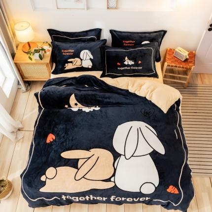 91家纺网 家纺一手货源 找家纺 （总）宅部落 2022大版卡通牛奶绒四件套法莱绒三件套