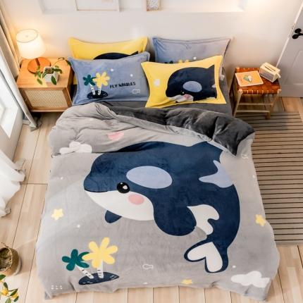 91家纺网 家纺一手货源 找家纺 （总）宅部落 2022大版卡通牛奶绒四件套法莱绒三件套