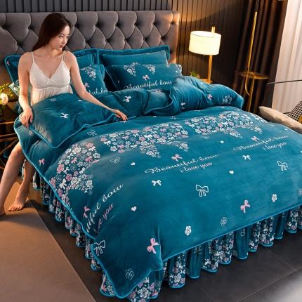 91家纺网 家纺一手货源 找家纺 2025新款230克8.5斤加厚高克重牛奶绒金貂绒法莱绒四件套冬季加绒法兰绒床裙款爱慕