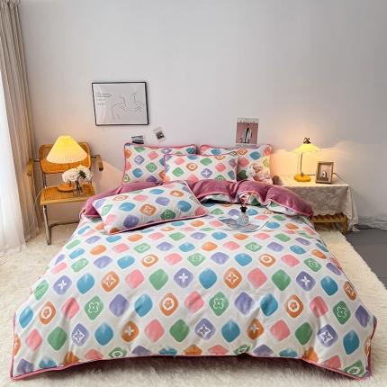 91家纺网 家纺一手货源 找家纺 （总）芃成 2022新款A棉B绒印花四件套