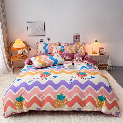 芃成 2022新款A棉B绒印花四件套 草莓果乐