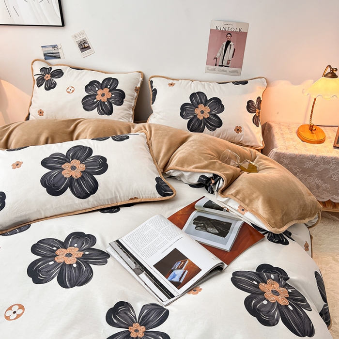 91家纺网 家纺一手货源 找家纺 芃成 2022新款A棉B绒印花四件套 沉醉花香