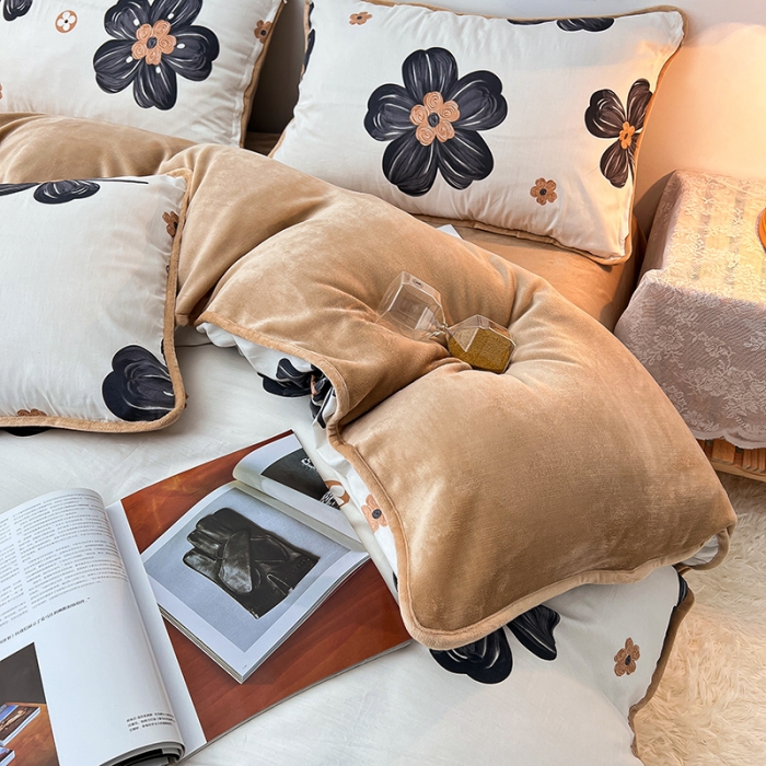 91家纺网 家纺一手货源 找家纺 芃成 2022新款A棉B绒印花四件套 沉醉花香