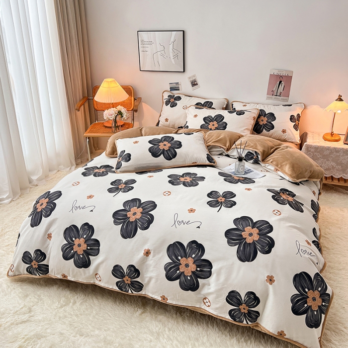 91家纺网 家纺一手货源 找家纺 芃成 2022新款A棉B绒印花四件套 沉醉花香