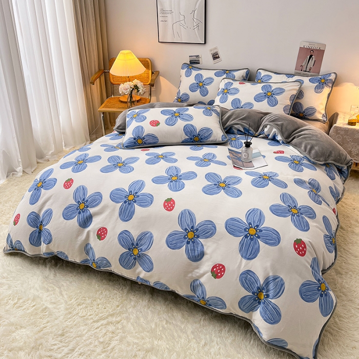 91家纺网 家纺一手货源 找家纺 芃成 2022新款A棉B绒印花四件套 初春