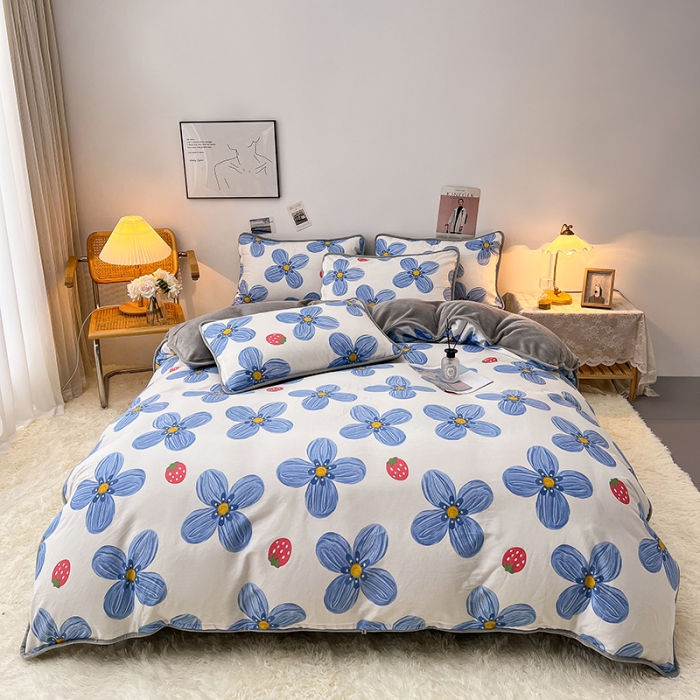 91家纺网 家纺一手货源 找家纺 芃成 2022新款A棉B绒印花四件套 初春