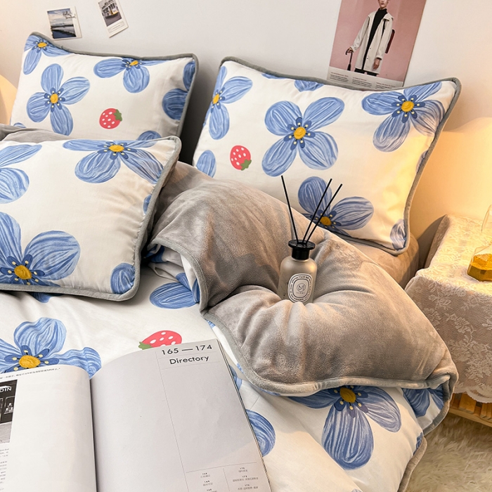 91家纺网 家纺一手货源 找家纺 芃成 2022新款A棉B绒印花四件套 初春