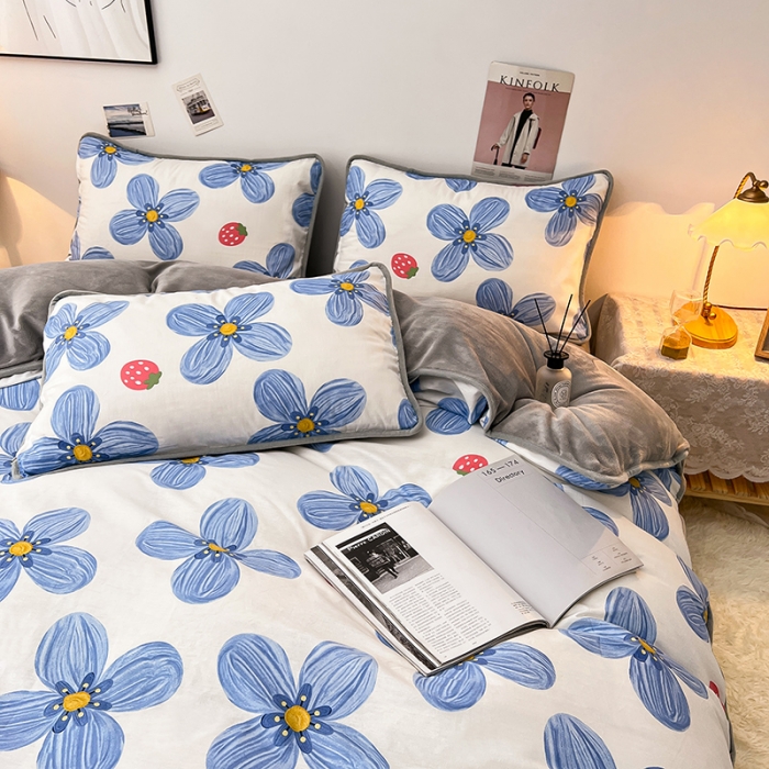 91家纺网 家纺一手货源 找家纺 芃成 2022新款A棉B绒印花四件套 初春