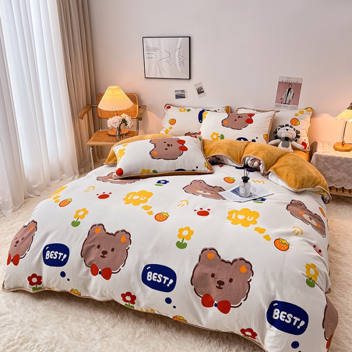 91家纺网 家纺一手货源 找家纺 芃成 2022新款A棉B绒印花四件套 达菲熊