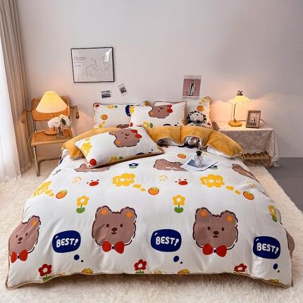 芃成 2022新款A棉B绒印花四件套 达菲熊