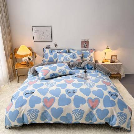 芃成 2022新款A棉B绒印花四件套 心有灵犀