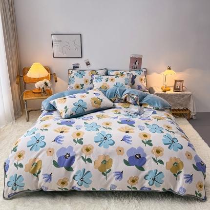 芃成 2022新款A棉B绒印花四件套 油彩花韵