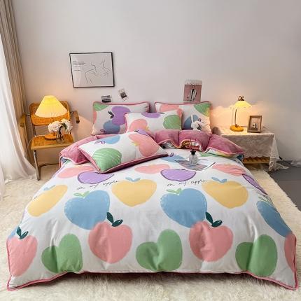 芃成 2022新款A棉B绒印花四件套 平安果乐