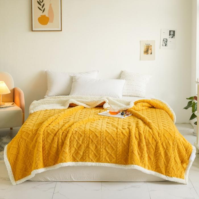 91家纺网 家纺一手货源 找家纺 启优—2022新款AB版双层加厚提花塔芙绒羊羔绒毛毯