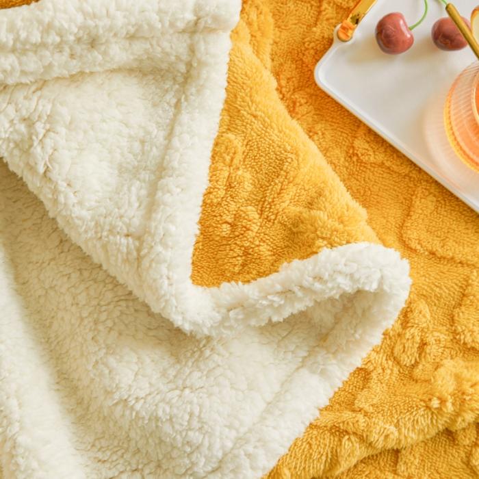 91家纺网 家纺一手货源 找家纺 启优—2022新款AB版双层加厚提花塔芙绒羊羔绒毛毯