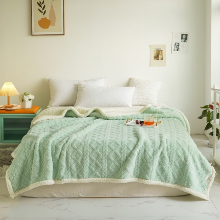 91家纺网 家纺一手货源 找家纺 启优—2022新款AB版双层加厚提花塔芙绒羊羔绒毛毯