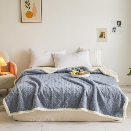 91家纺网 家纺一手货源 找家纺 启优—2022新款AB版双层加厚提花塔芙绒羊羔绒毛毯