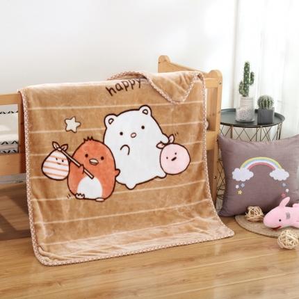 云毯儿童毯婴儿宝宝毯空调毯午睡毯幼儿园双层毛毯萌鸡小熊-卡其