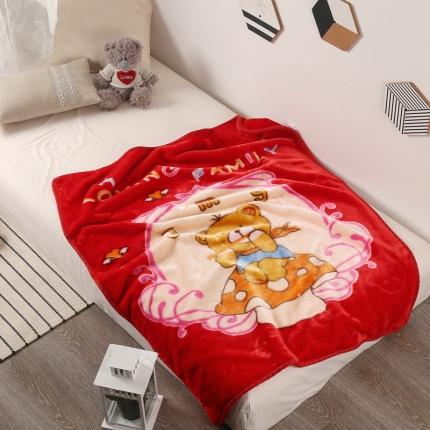 云毯儿童毯婴儿宝宝毯空调毯午睡毯幼儿园双层毛毯蘑菇小熊-大红