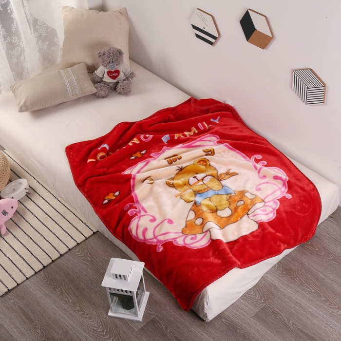 91家纺网 家纺一手货源 找家纺 云毯儿童毯婴儿宝宝毯空调毯午睡毯幼儿园双层毛毯蘑菇小熊-大红