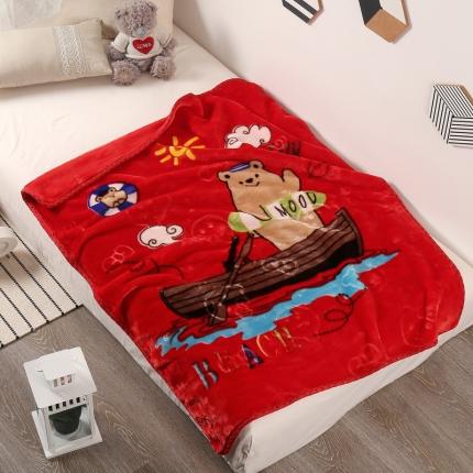云毯儿童毯婴儿宝宝毯空调毯午睡毯幼儿园双层毛毯 小熊船长大红