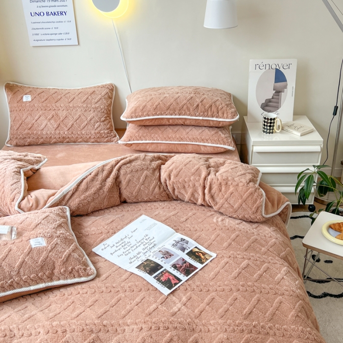 91家纺网 家纺一手货源 找家纺 摩卡 2022秋冬新品网红塔芙绒四件套 奶油泡芙-奶咖驼