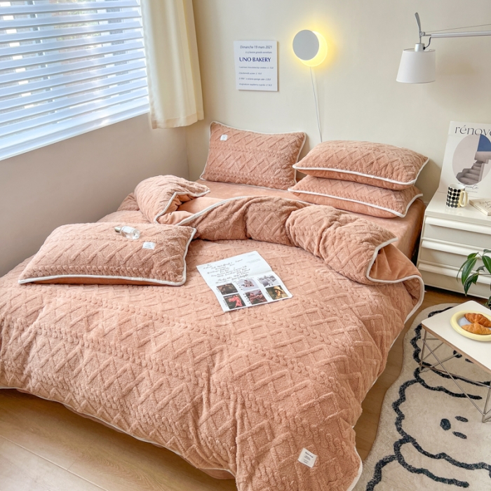 91家纺网 家纺一手货源 找家纺 摩卡 2022秋冬新品网红塔芙绒四件套 奶油泡芙-奶咖驼