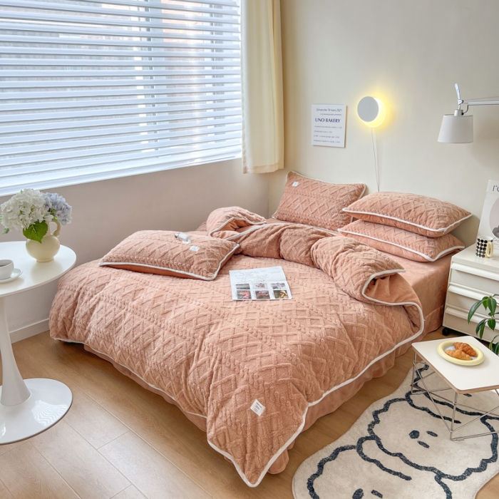 91家纺网 家纺一手货源 找家纺 摩卡 2022秋冬新品网红塔芙绒四件套 奶油泡芙-奶咖驼