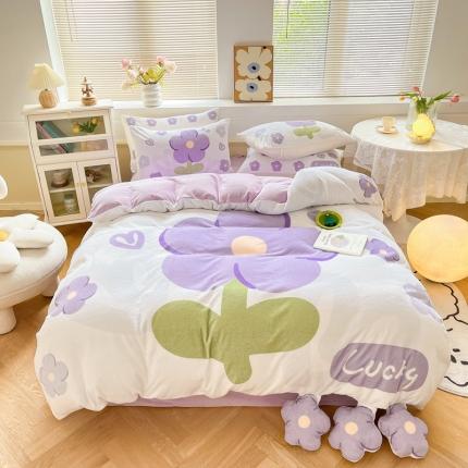 91家纺网 家纺一手货源 找家纺 川悦生活2022新款直播供货大版带脚牛奶绒四件套 安安画