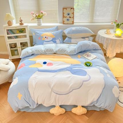 91家纺网 家纺一手货源 找家纺 川悦生活 2022新款直播供货大版带脚牛奶绒四件套 小兰鸭