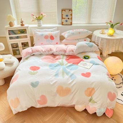 91家纺网 家纺一手货源 找家纺 川悦生活 2022新款直播供货大版带脚牛奶绒四件套 郁金香