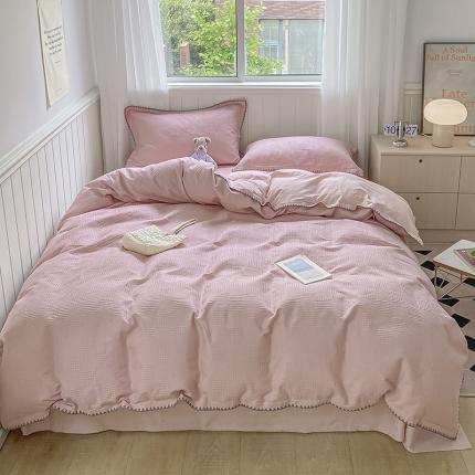 91家纺网 家纺一手货源 找家纺 静家居 202460s华夫格提花贝壳针四件套-保罗 保罗-浅豆沙